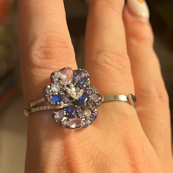 Neiman MarcusTropical Orchid Blue Silver Gemstone Flower Ring